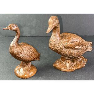 2 Vintage Canadian Geese Goose W Chick Dated 1980 & 87 Red Mill Figure Statue